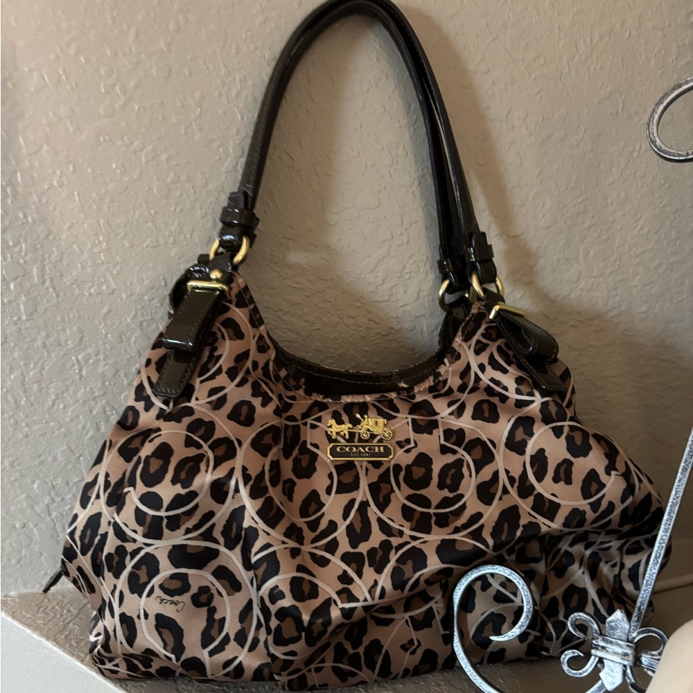 COACH Madison Maggie Hobo Ocelot Leopard Shoulder Handbag Purse Rare EUC.